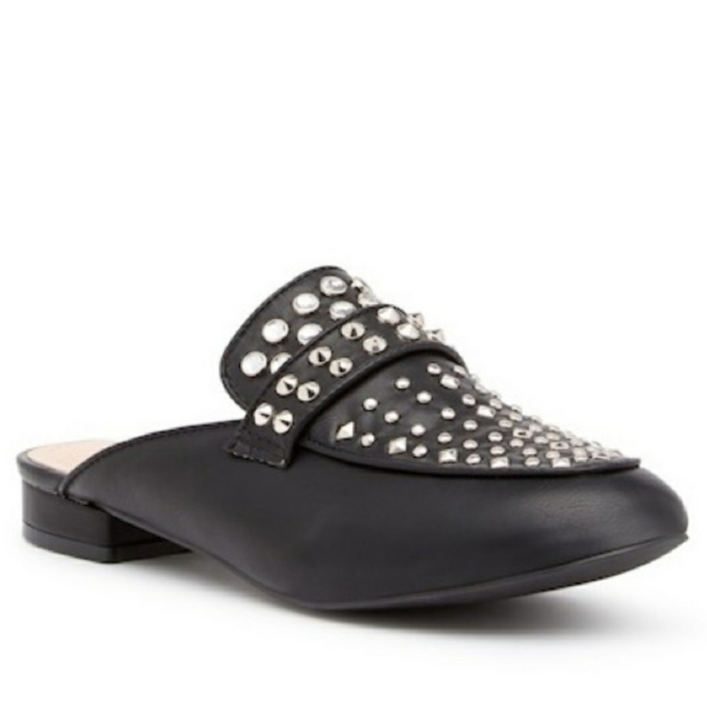CHASE + CHLOE Black Studded Mules